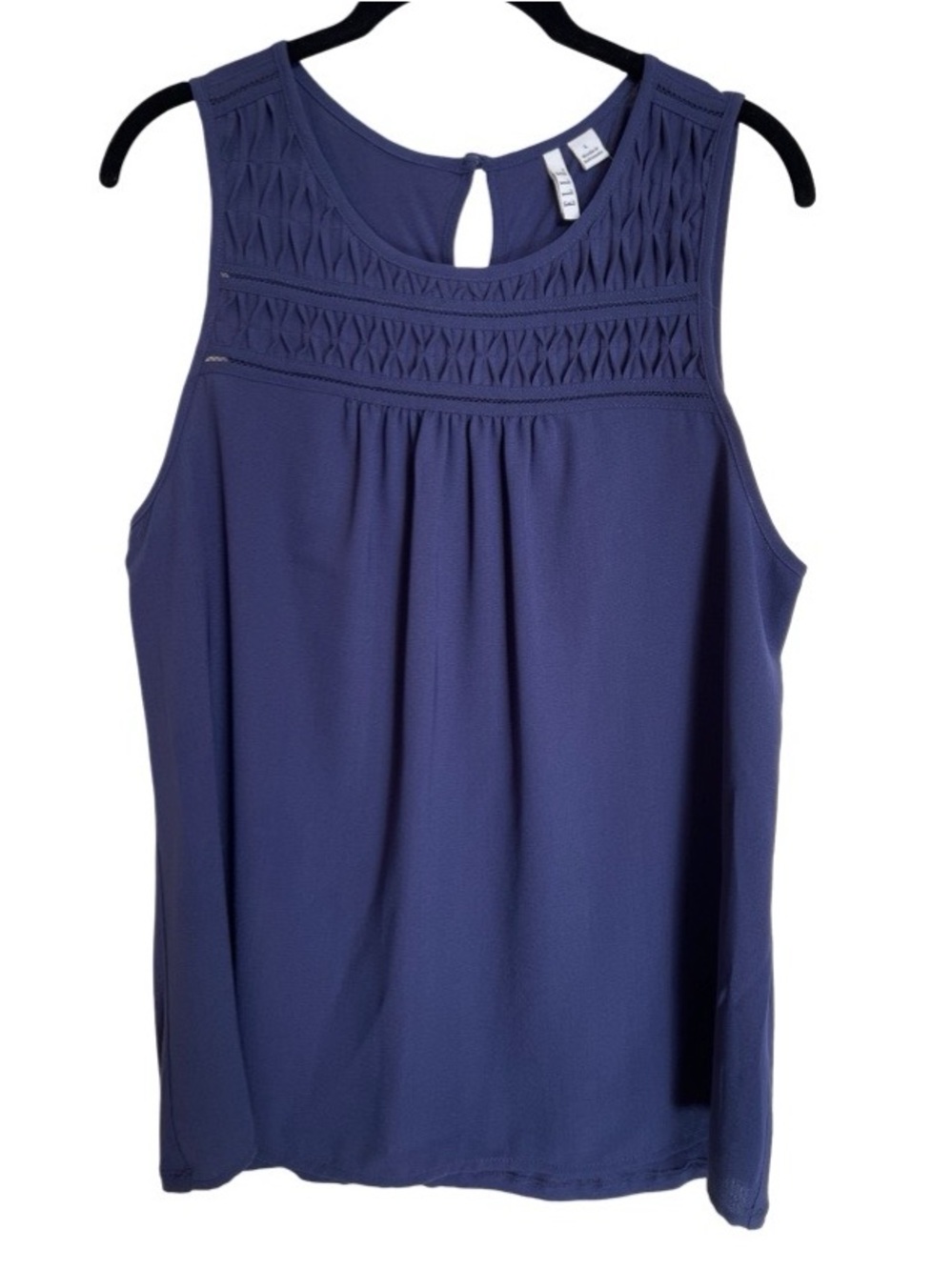 Elle Women’s Ladies Navy Blue Mixed Media Shell Tank SZ Large